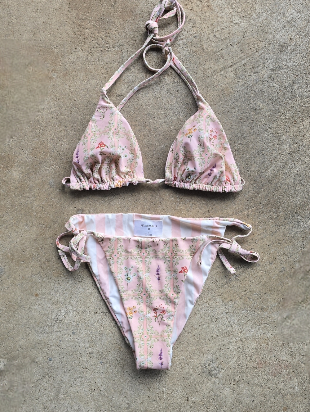 Agua Bendita Target Bikini Size M Pink Floral Print Reversible Swimsuit